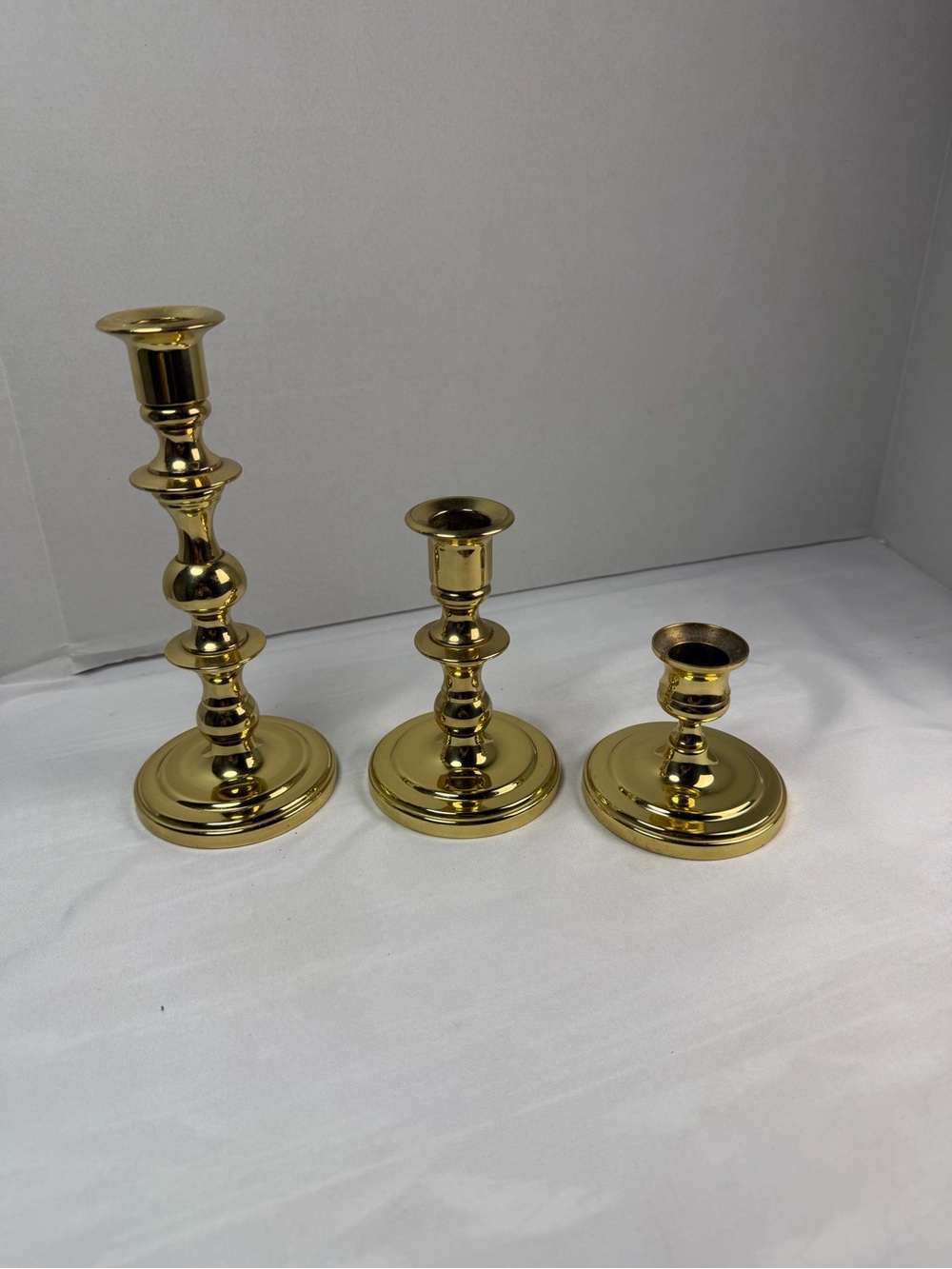 VTG Set of 3 Solid Brass Candlesticks